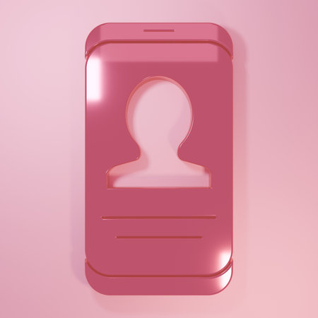 Pink Mobile with resume icon isolated on pink background. CV application. Searching professional staff. Analyzing personnel resume. Minimalism concept. 3D render illustration.の写真素材