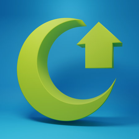 Green Moon icon isolated on blue background. Minimalism concept. 3D render illustration.の写真素材