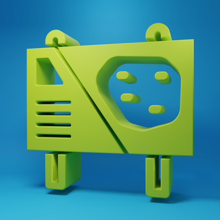 Green Amusement park billboard icon isolated on blue background. Entertainment on vacation. Minimalism concept. 3D render illustration.の写真素材