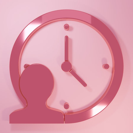 Pink Time Management icon isolated on pink background. Clock and gear sign. Productivity symbol. Minimalism concept. 3D render illustration.の写真素材