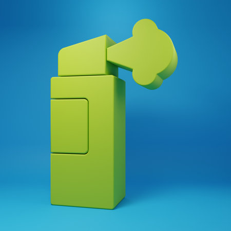 Green Pepper spray icon isolated on blue background. OC gas. Capsicum self defense aerosol. Minimalism concept. 3D render illustration.の写真素材