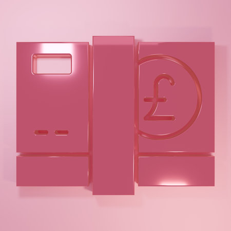 Pink Pound sterling money icon isolated on pink background. Pound GBP currency symbol. Minimalism concept. 3D render illustration.の写真素材