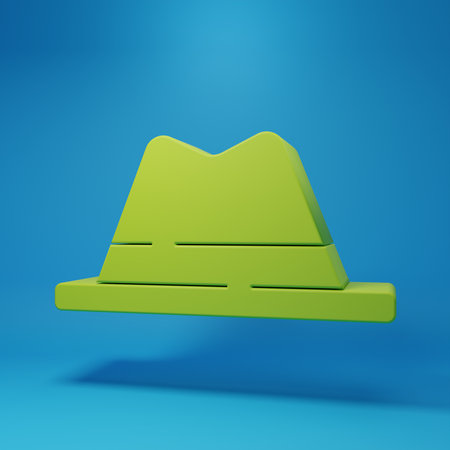 Green Man hat with ribbon icon isolated on blue background. Minimalism concept. 3D render illustration.の写真素材
