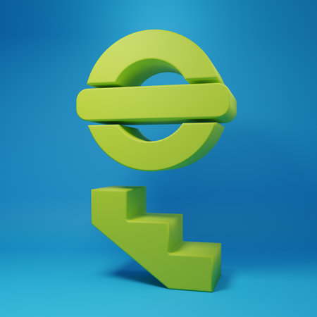 Green London underground icon isolated on blue background. Minimalism concept. 3D render illustration.の写真素材