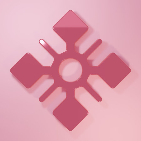 Pink Snowflake icon isolated on pink background. Minimalism concept. 3D render illustration.の写真素材