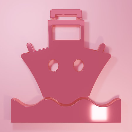 Pink Cargo ship icon isolated on pink background. Minimalism concept. 3D render illustration.の写真素材