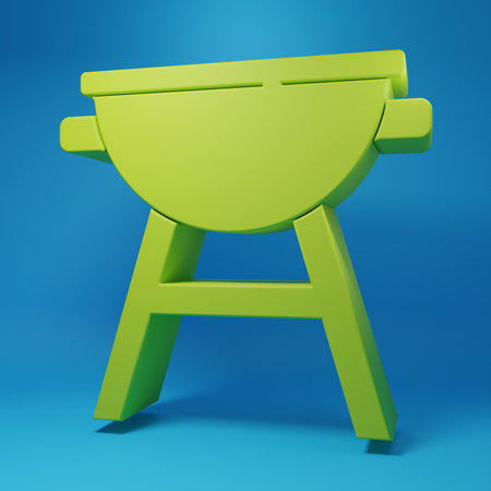 Green Barbecue grill icon isolated on blue background. BBQ grill party. Minimalism concept. 3D render illustration.の写真素材