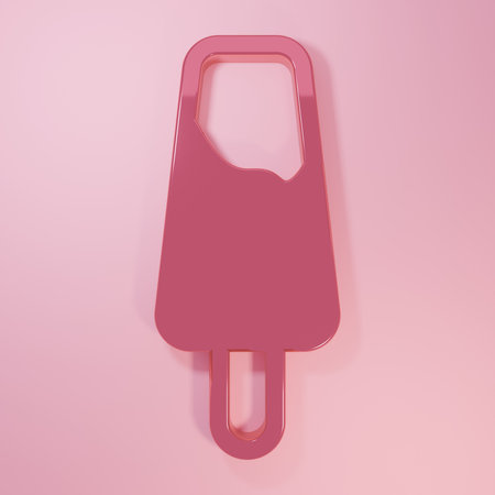 Pink Popsicle ice cream on wooden stick icon isolated on pink background. Minimalism concept. 3D render illustration.の写真素材
