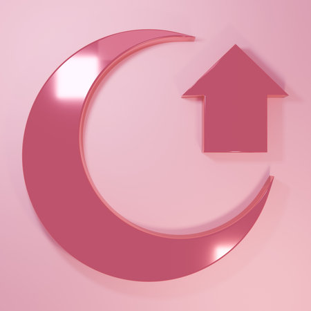 Pink Moon icon isolated on pink background. Minimalism concept. 3D render illustration.の写真素材