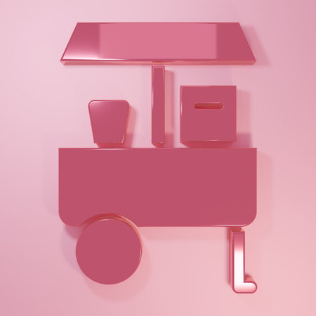 Pink Fast street food cart icon isolated on pink background. Urban kiosk. Minimalism concept. 3D render illustration.の写真素材