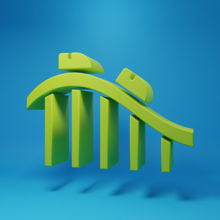 Green Roller coaster icon isolated on blue background. Amusement park. Childrens entertainment playground, recreation park. Minimalism concept. 3D render illustration.の写真素材