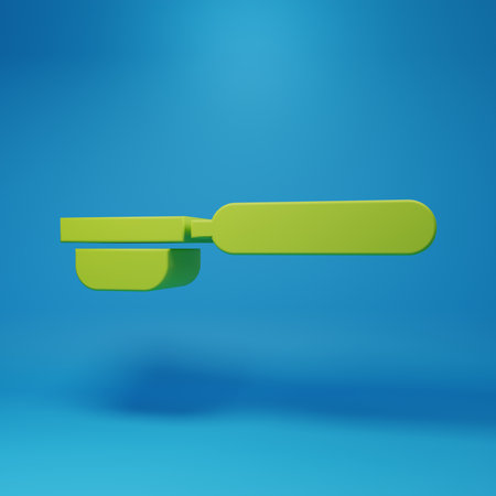 Green Coffee filter holder icon isolated on blue background. Minimalism concept. 3D render illustration.の写真素材