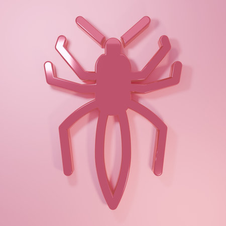Pink Spider icon isolated on pink background. Happy Halloween party. Minimalism concept. 3D render illustration.の写真素材