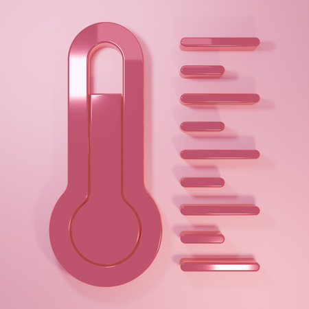 Pink Meteorology thermometer measuring icon isolated on pink background. Thermometer equipment showing hot or cold weather. Minimalism concept. 3D render illustration.の写真素材