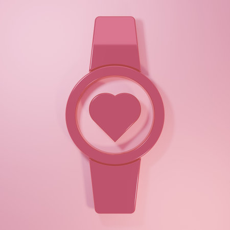 Pink Smartwatch icon isolated on pink background. Minimalism concept. 3D render illustration.の写真素材