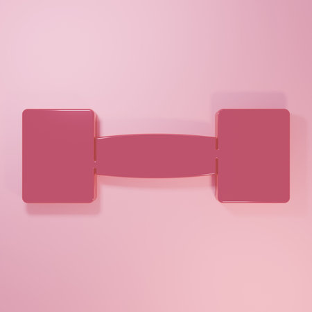 Pink Dumbbell icon isolated on pink background. Muscle lifting icon, fitness barbell, gym, sports equipment, exercise bumbbell. Minimalism concept. 3D render illustration.の写真素材