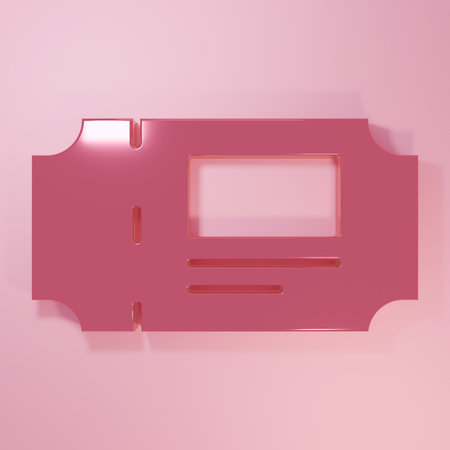Pink Museum ticket icon isolated on pink background. History museum ticket coupon event admit exhibition excursion. Minimalism concept. 3D render illustration.の写真素材