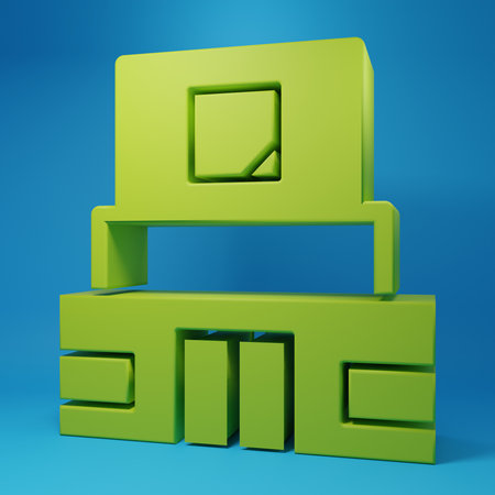 Green Mausoleum of Lenin icon isolated on blue background. Russia architecture landmarks, sightseeing places. Royal Citadel at Red Square, Moscow. Minimalism concept. 3D render illustration.の写真素材