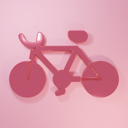 Pink Bicycle icon isolated on pink background. Bike race. Extreme sport. Sport equipment. Minimalism concept. 3D render illustration.の写真素材