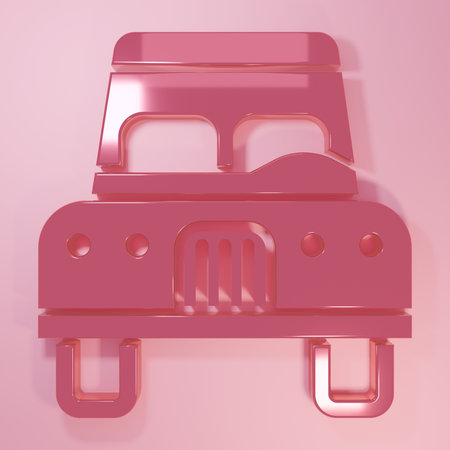 Pink Car icon isolated on pink background. Front view. Minimalism concept. 3D render illustration.の写真素材