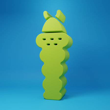 Green Larva insect icon isolated on blue background. Minimalism concept. 3D render illustration.の写真素材