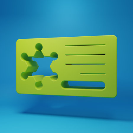Green Police badge icon isolated on blue background. Sheriff badge sign. Minimalism concept. 3D render illustration.の写真素材