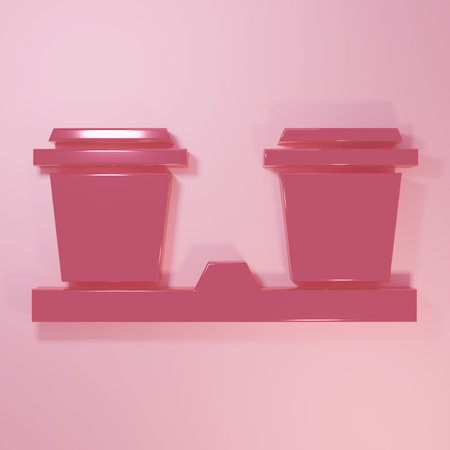 Pink Coffee cup to go icon isolated on pink background. Minimalism concept. 3D render illustration.の写真素材