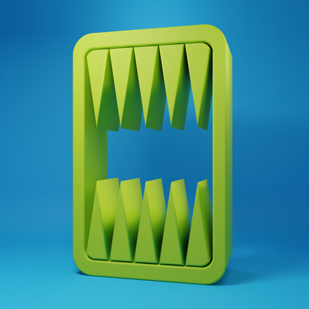 Green Backgammon board icon isolated on blue background. Minimalism concept. 3D render illustration.の写真素材