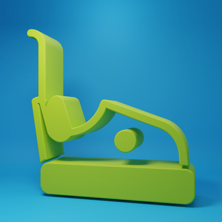 Green Bumper car icon isolated on blue background. Amusement park. Childrens entertainment playground, recreation park. Minimalism concept. 3D render illustration.の写真素材