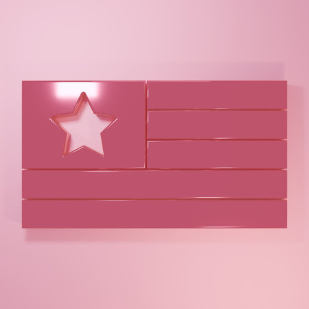 Pink American flag icon isolated on pink background. Flag of USA. United States of America. Minimalism concept. 3D render illustration.の写真素材