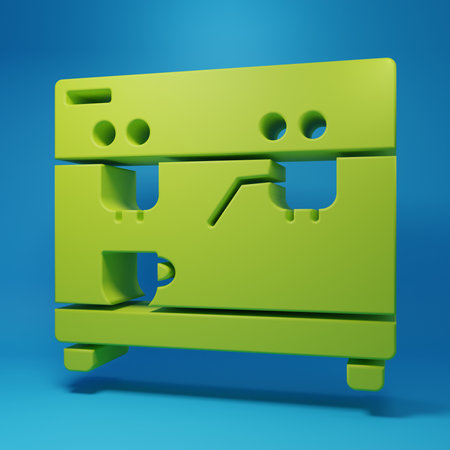 Green Coffee machine icon isolated on blue background. Minimalism concept. 3D render illustration.の写真素材