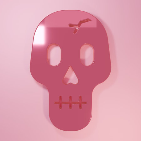 Pink Skull icon isolated on pink background. Happy Halloween party. Minimalism concept. 3D render illustration.の写真素材