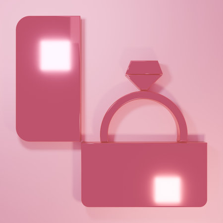 Pink Diamond engagement ring icon isolated on pink background. Minimalism concept. 3D render illustration.の写真素材