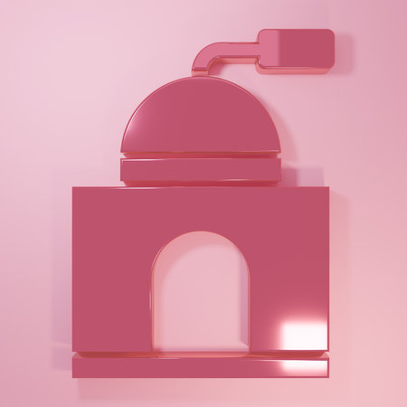 Pink Manual coffee grinder icon isolated on pink background. Minimalism concept. 3D render illustration.の写真素材