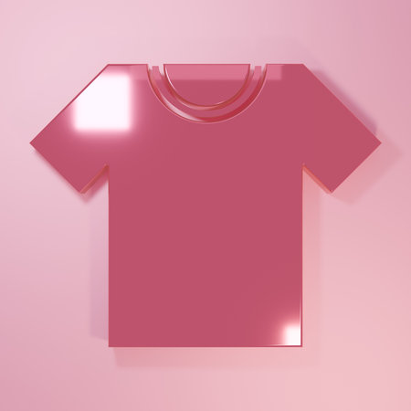 Pink T-shirt icon isolated on pink background. Minimalism concept. 3D render illustration.の写真素材