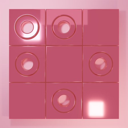 Pink Board game of checkers icon isolated on pink background. Ancient Intellectual board game. Chess board. White and black chips. Minimalism concept. 3D render illustration.の写真素材