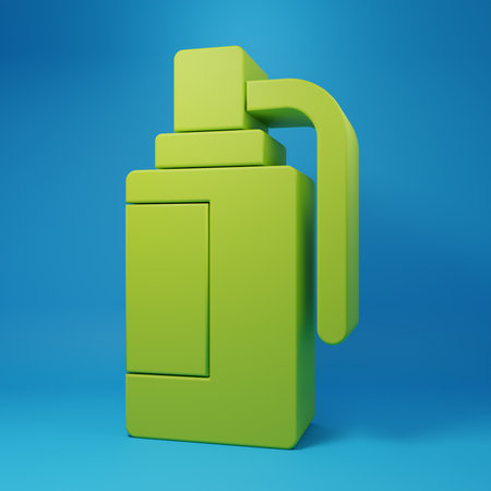 Green Hand grenade icon isolated on blue background. Bomb explosion. Minimalism concept. 3D render illustration.の写真素材