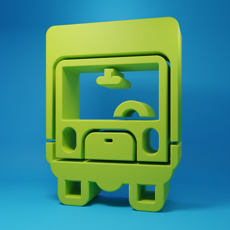 Green Delivery cargo truck vehicle icon isolated on blue background. Minimalism concept. 3D render illustration.の写真素材