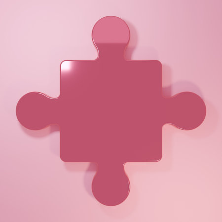 Pink Puzzle pieces toy icon isolated on pink background. Minimalism concept. 3D render illustration.の写真素材