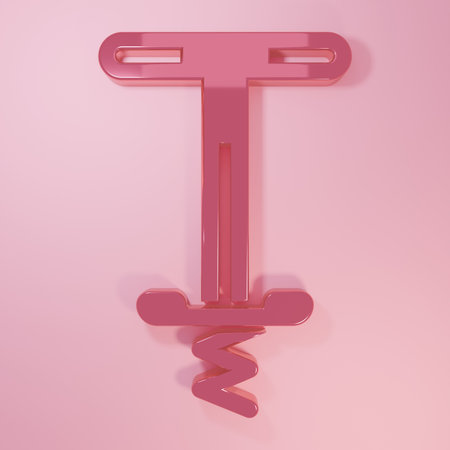 Pink Pogo stick jumping toy icon isolated on pink background. Minimalism concept. 3D render illustration.の写真素材