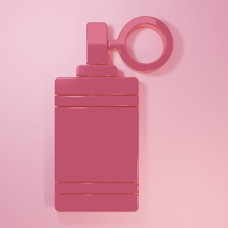 Pink Hand grenade icon isolated on pink background. Bomb explosion. Minimalism concept. 3D render illustration.の写真素材