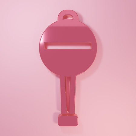 Pink Rattle baby toy icon isolated on pink background. Beanbag sign. Minimalism concept. 3D render illustration.の写真素材