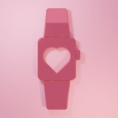 Pink Smartwatch icon isolated on pink background. Minimalism concept. 3D render illustration.の写真素材