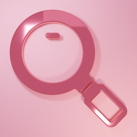 Pink Magnifying glass icon isolated on pink background. Search, focus, zoom, business symbol. Minimalism concept. 3D render illustration.の写真素材