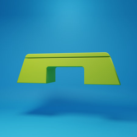 Green Step platform icon isolated on blue background. Minimalism concept. 3D render illustration.の写真素材