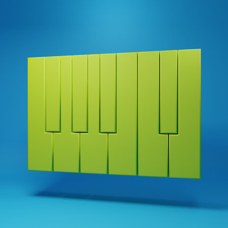 Green Grand piano icon isolated on blue background. Musical instrument. Minimalism concept. 3D render illustration.の写真素材