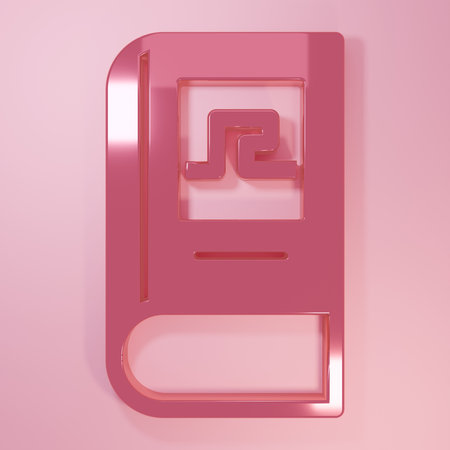 Pink Greek history book icon isolated on pink background. Minimalism concept. 3D render illustration.の写真素材