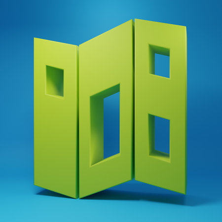 Green Museum guide brochure icon isolated on blue background. Exhibition guidebook. Flyer, booklet, leaflet print. Minimalism concept. 3D render illustration.の写真素材