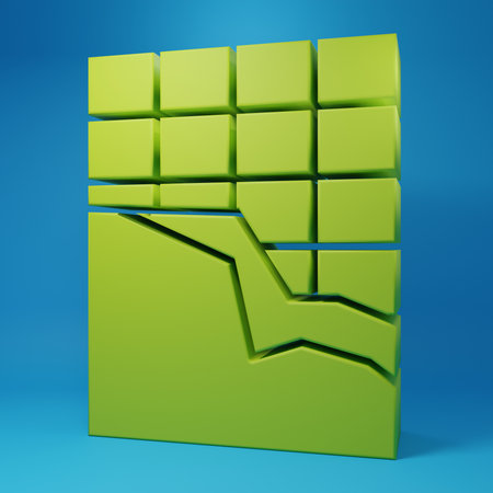 Green Chocolate bar icon isolated on blue background. Minimalism concept. 3D render illustration.の写真素材