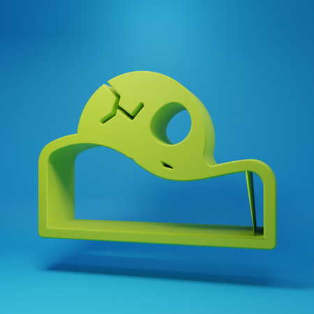 Green Human skull in the ground icon isolated on blue background. Minimalism concept. 3D render illustration.の写真素材